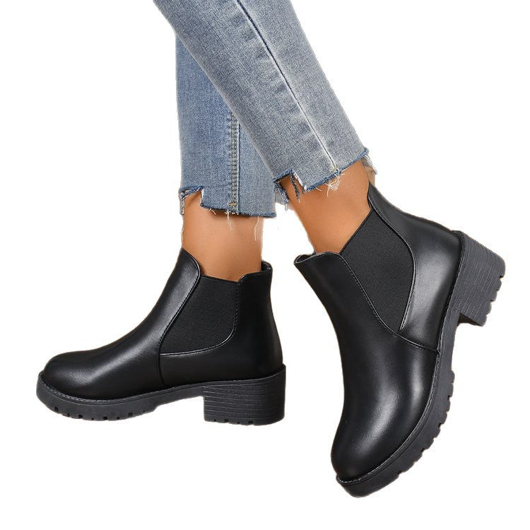 Black Chelsea Ankle Boots Women's Chunky Heel Martin Boots