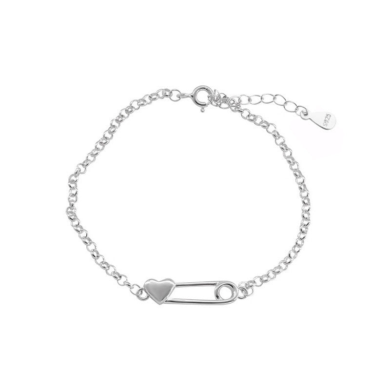 S925 Heart Shaped Paperclip Bracelet Solid Jewelry Piece