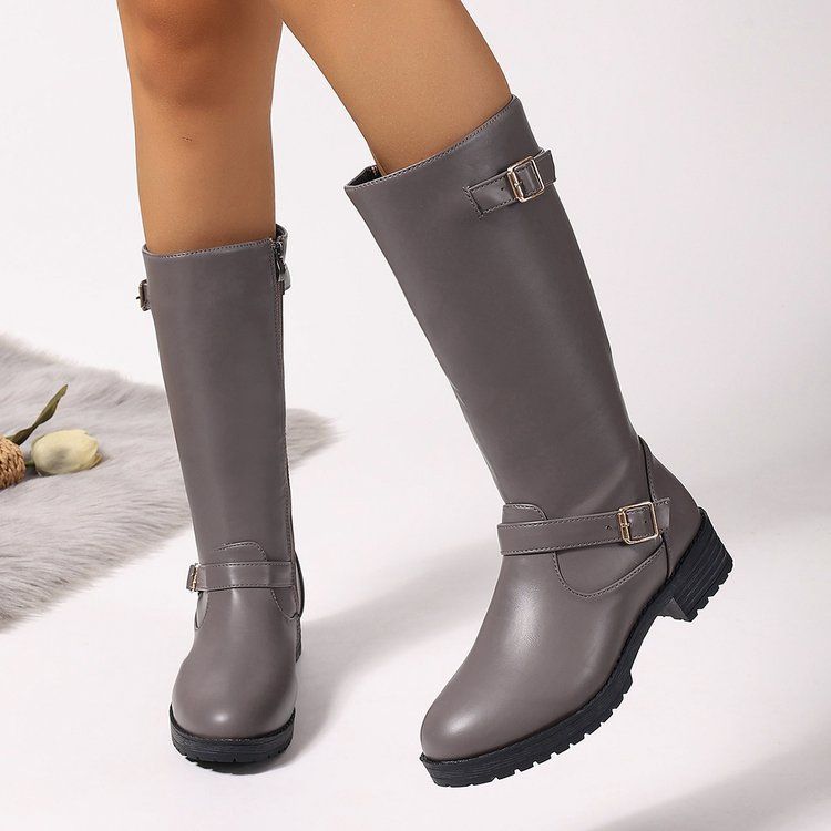 Low-heeled Tall Boots With Zippers