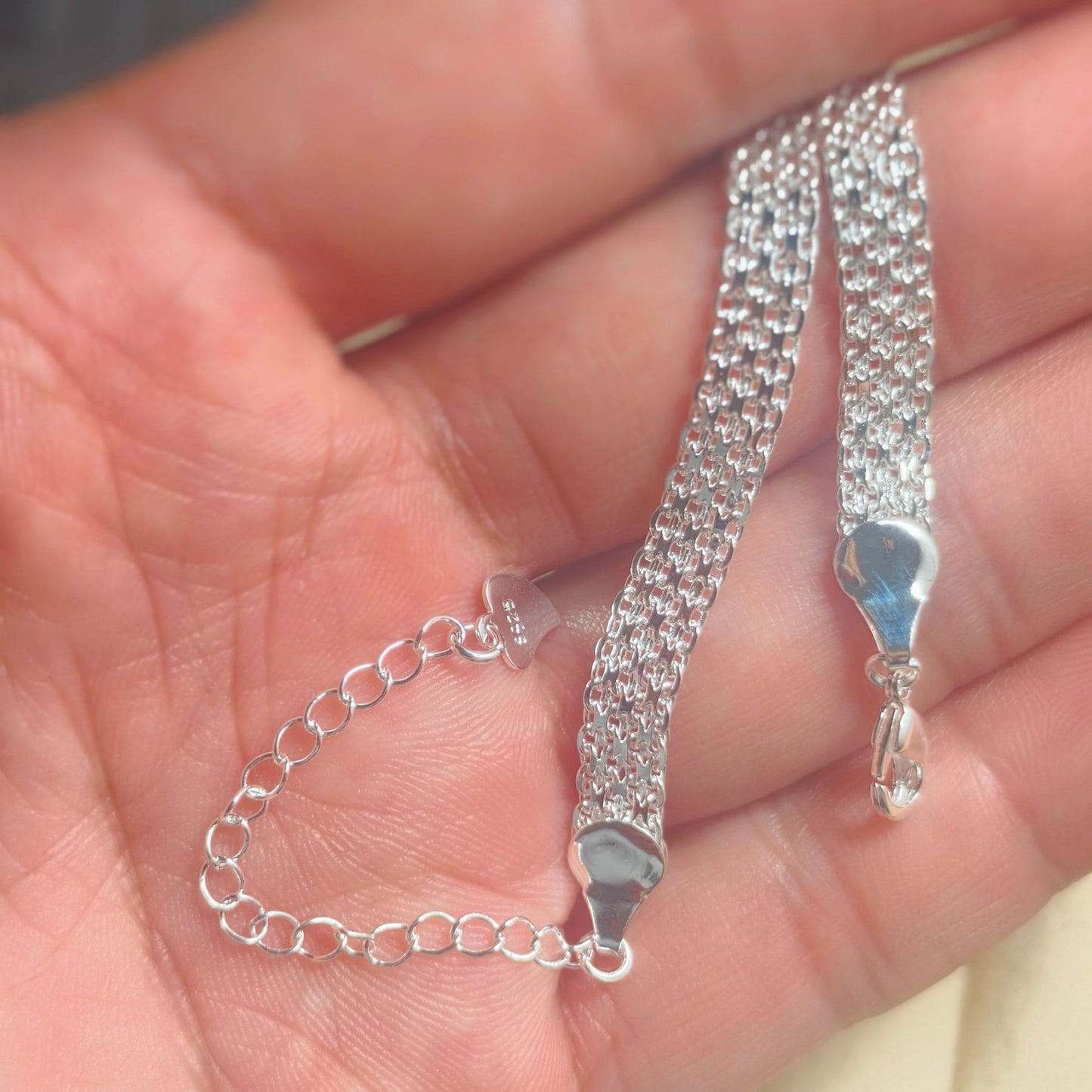 Silver Plated Embossed Grid Flat Bracelet