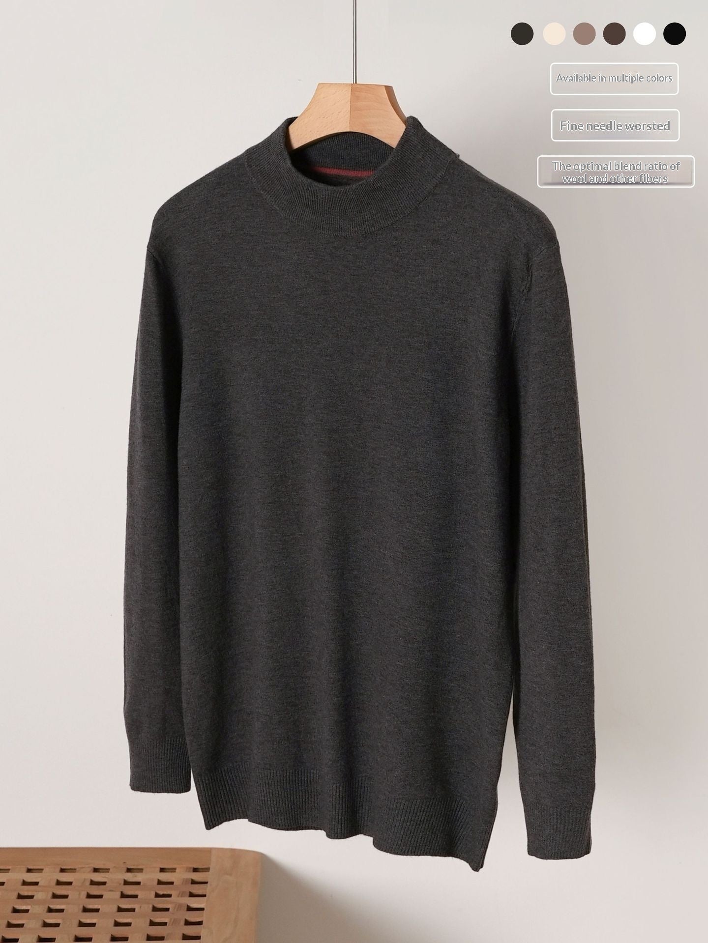 Men's Solid-Color Mock-Neck Knitted Sweater