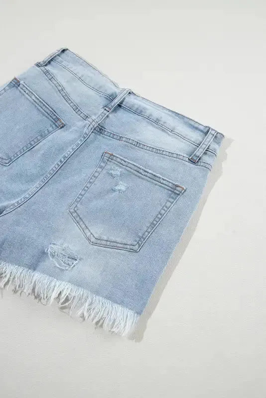 Distressed Ripped Denim Shorts - Raw Hem High Waist