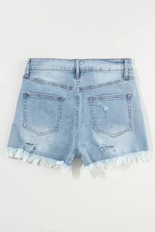 Distressed Ripped Denim Shorts - Raw Hem High Waist