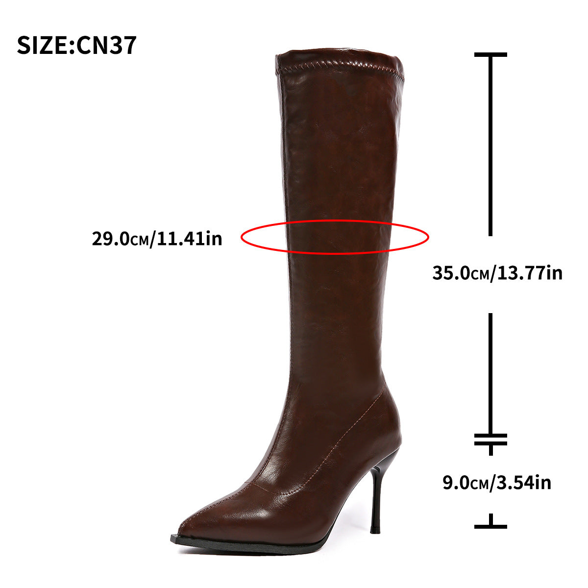 Womens Plus-Size Knight-Style Pointed-Toe Stiletto Boots With Side Zipper