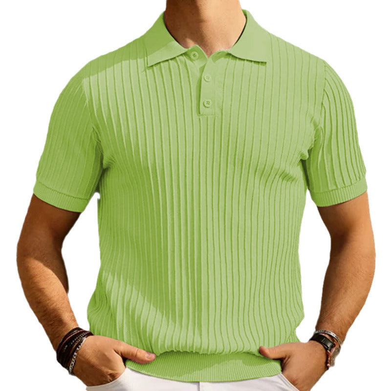 Mens Casual Solid-color Lapel Loose-fit Short-sleeve Shirt