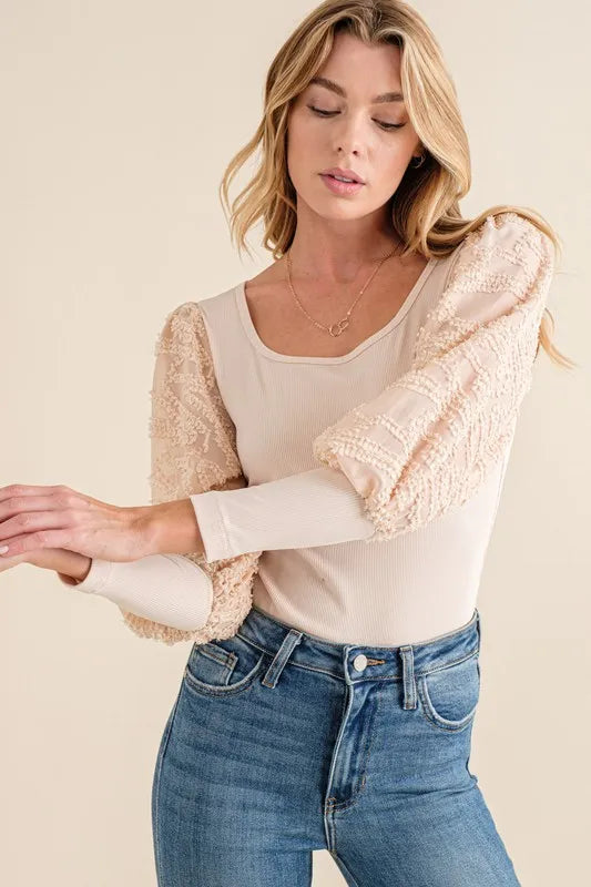 And The Why Textured Puff Sleeve Bodysuit-2