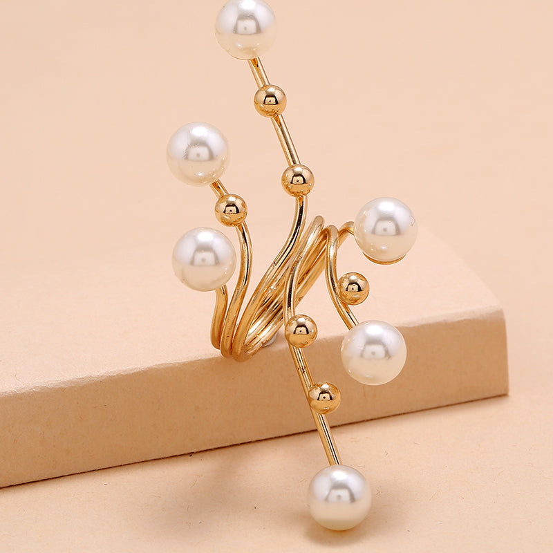 1PC Fashion Trendy Pearl Geometric Ring - Bold Unique Creative Gold Band Ring