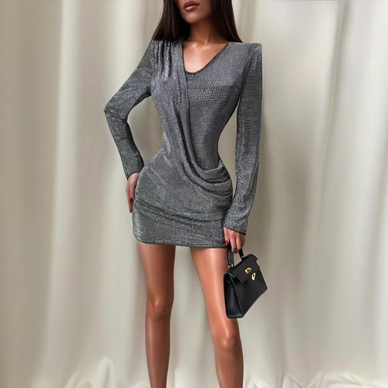Womens Gold-Embossed Polyester Dress