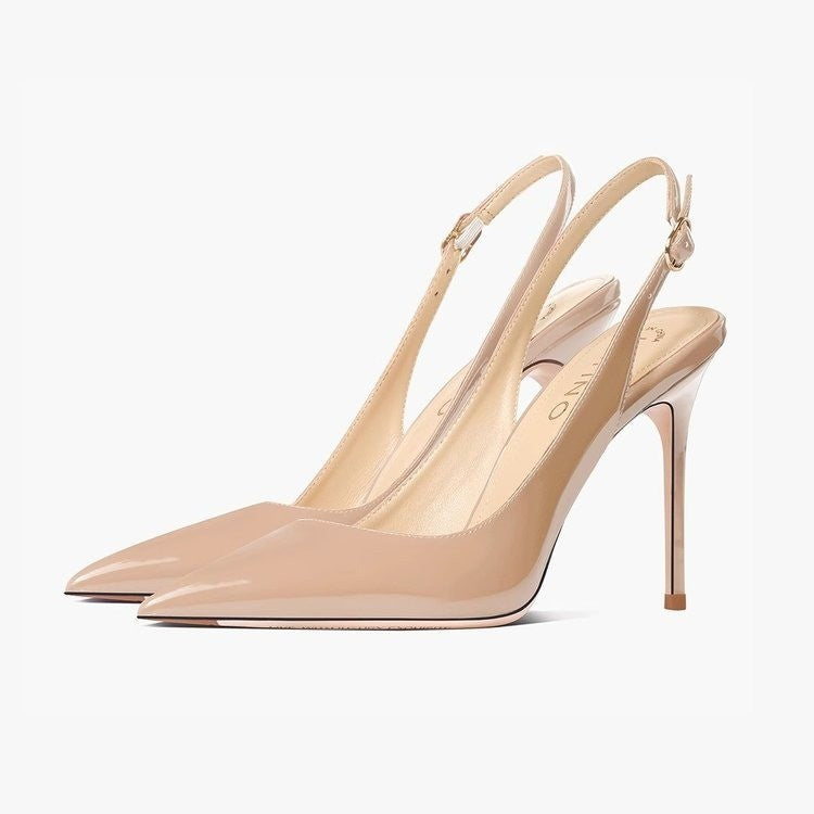 Nude Soft Leather Hollow Female Ankle-strap High Heels