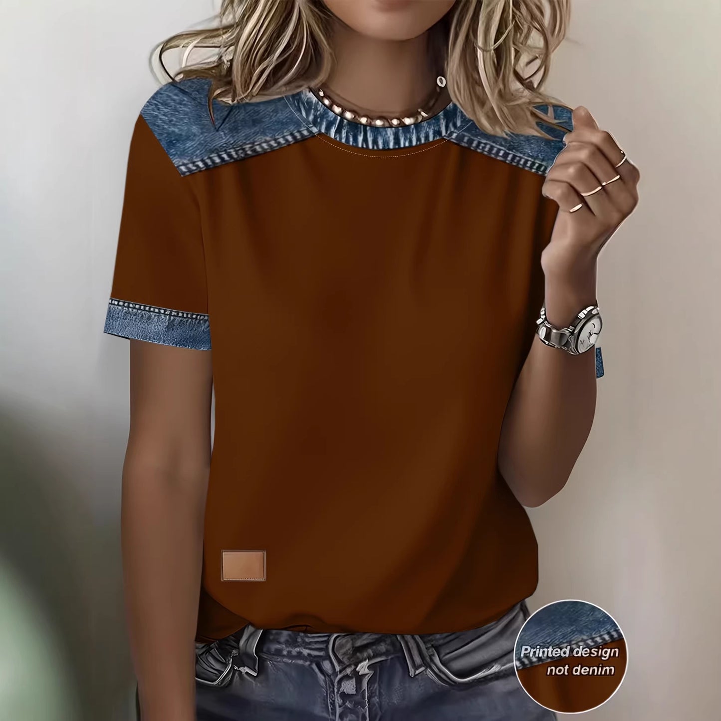 Womens Casual Fashionable Elegant Plus-Size Short-Sleeve Printed T-Shirt