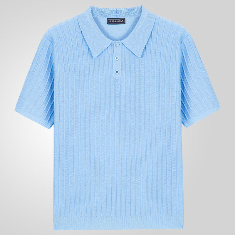 Mens Casual Solid-color Lapel Loose-fit Short-sleeve Shirt