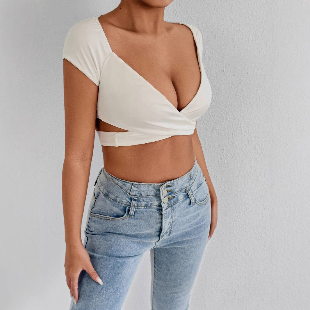 Fashionable Short-Sleeve Figure-Lifting Womens Top