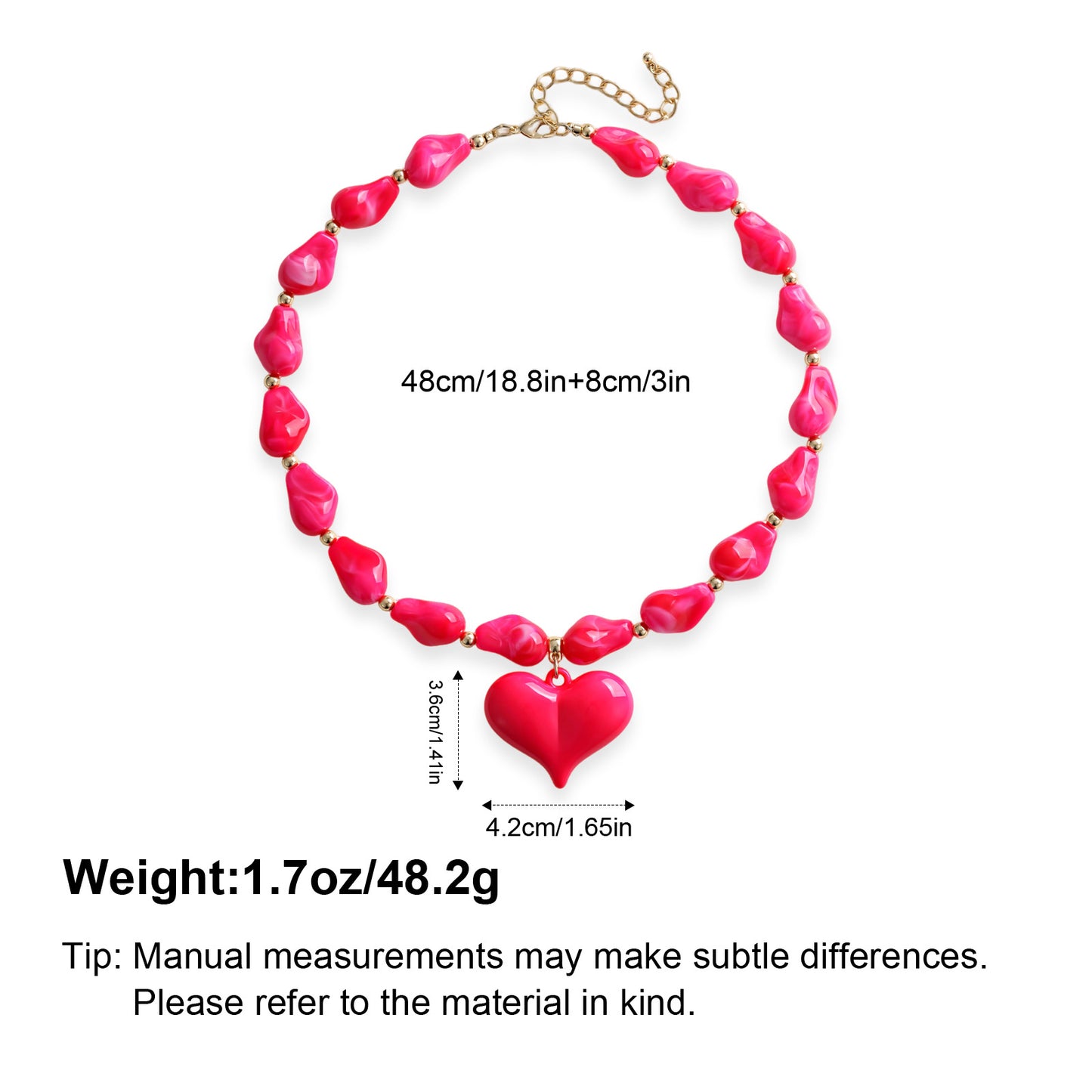 Diamond-shaped Acrylic Pendant Necklace With Large Resin Heart Design