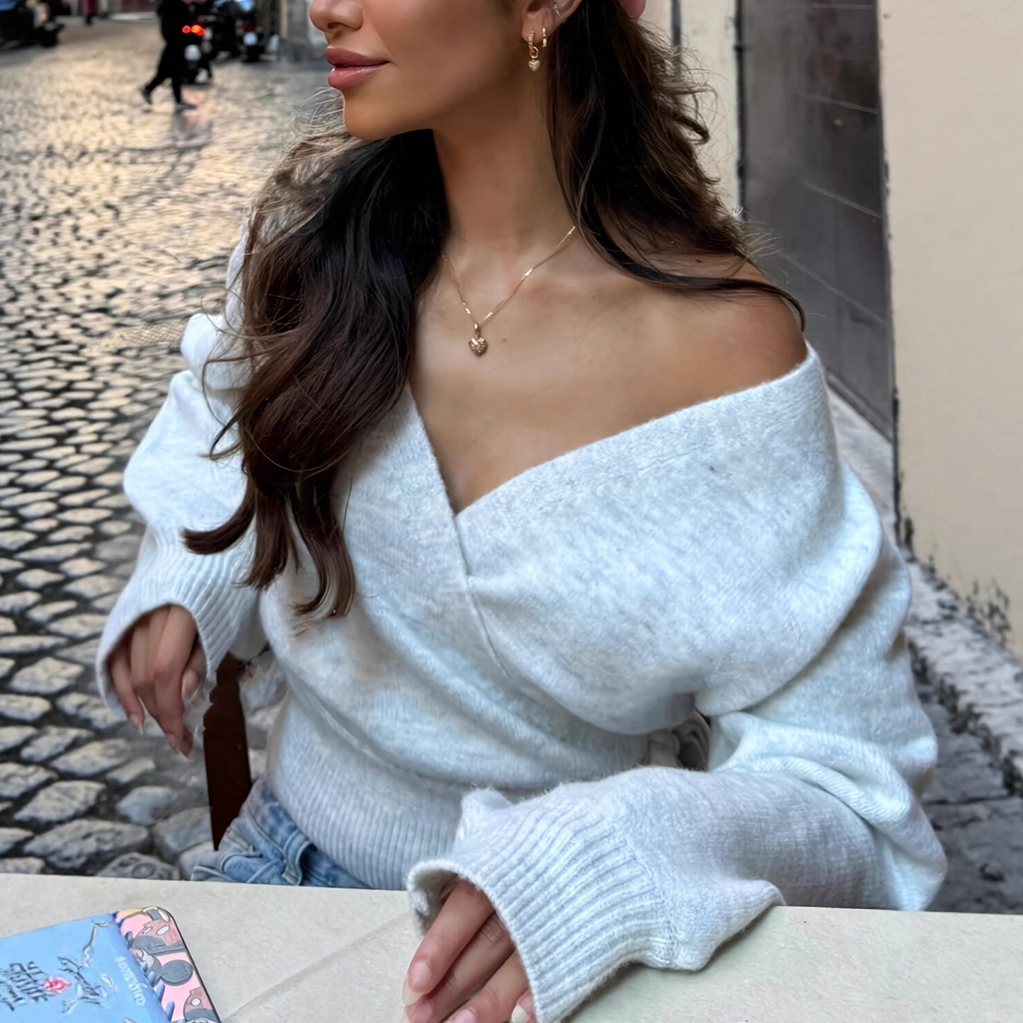 Women's Solid-color Cross V-neck Asymmetrical Strap Top