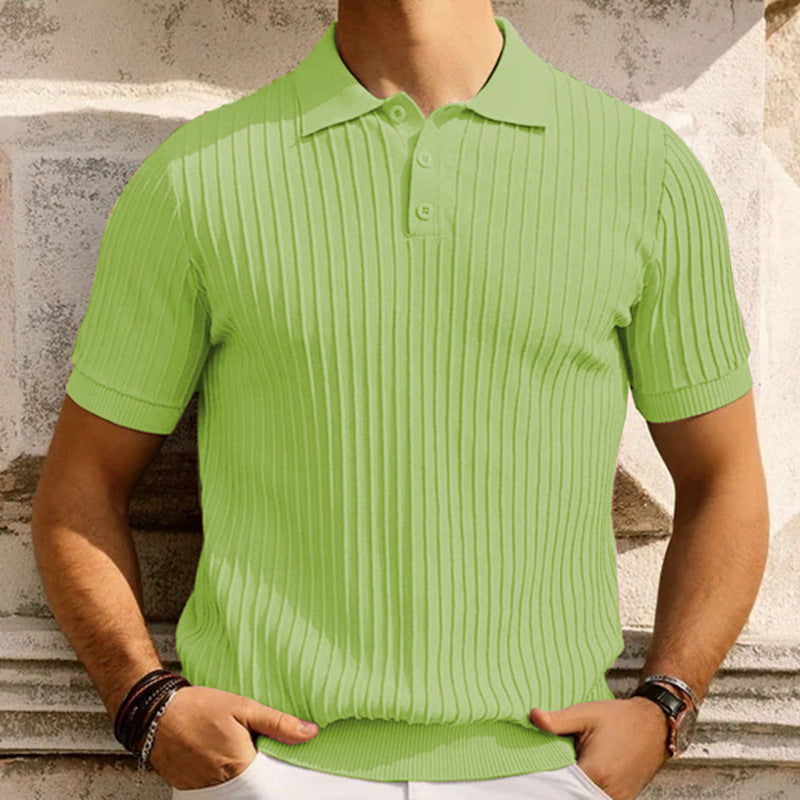 Mens Casual Solid-color Lapel Loose-fit Short-sleeve Shirt