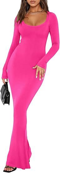 Soft Casual Long Dress With A Square Neckline And Long Sleeves