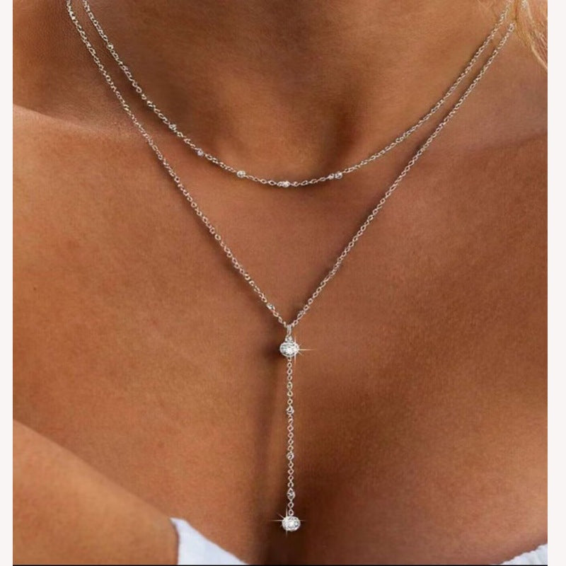 European And American Y Shaped Zircon Double Layer Necklace With A Niche Designer Inspired Look