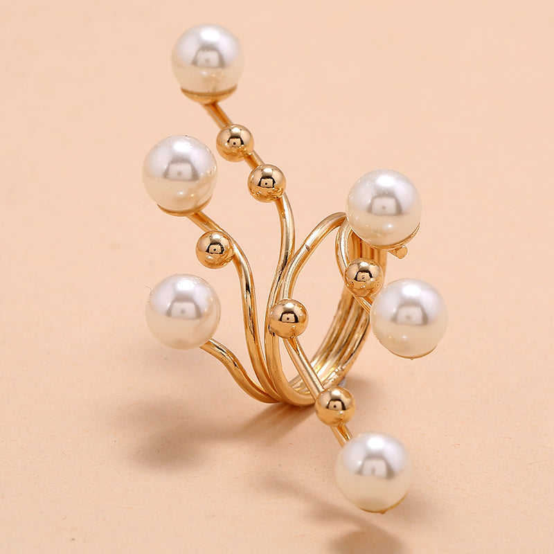 1PC Fashion Trendy Pearl Geometric Ring - Bold Unique Creative Gold Band Ring