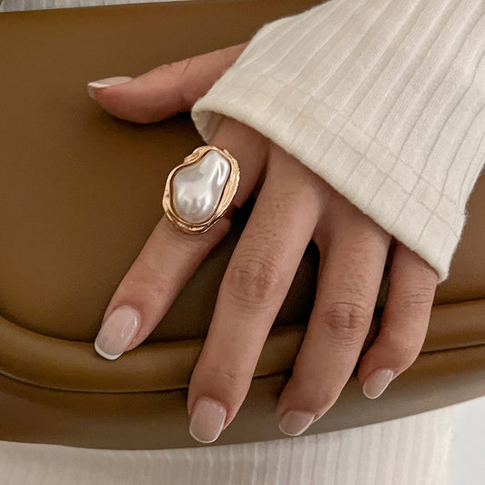 1PC Vacation Style Starfish & Seashell Ring - Irregular Pearl Ring, Minimalist & Elegant, INS-Inspired