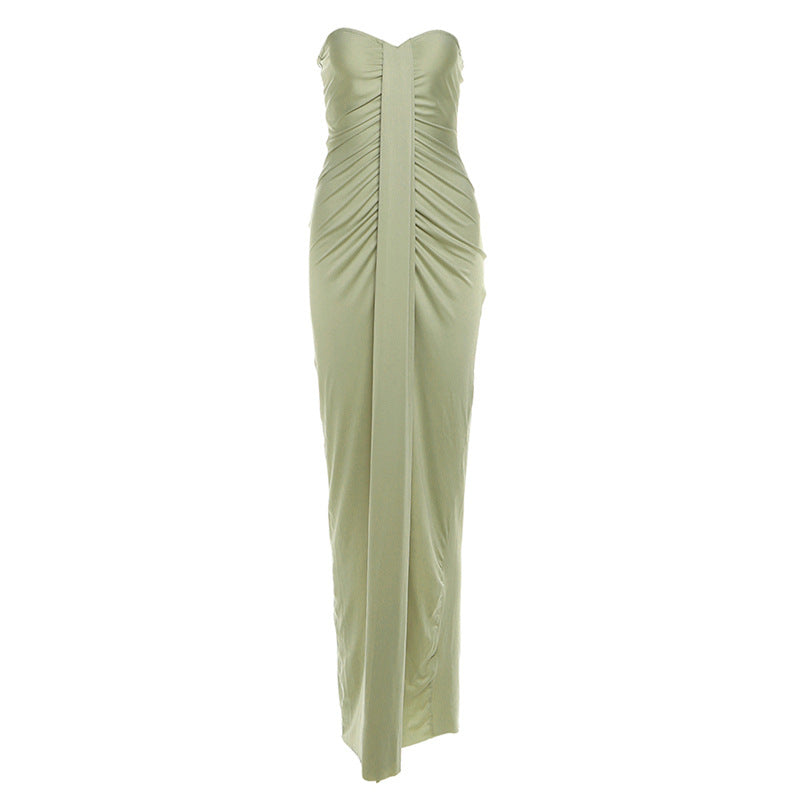 Ruched Design Elegant Slim-fit Solid Color Sexy Tube Dress