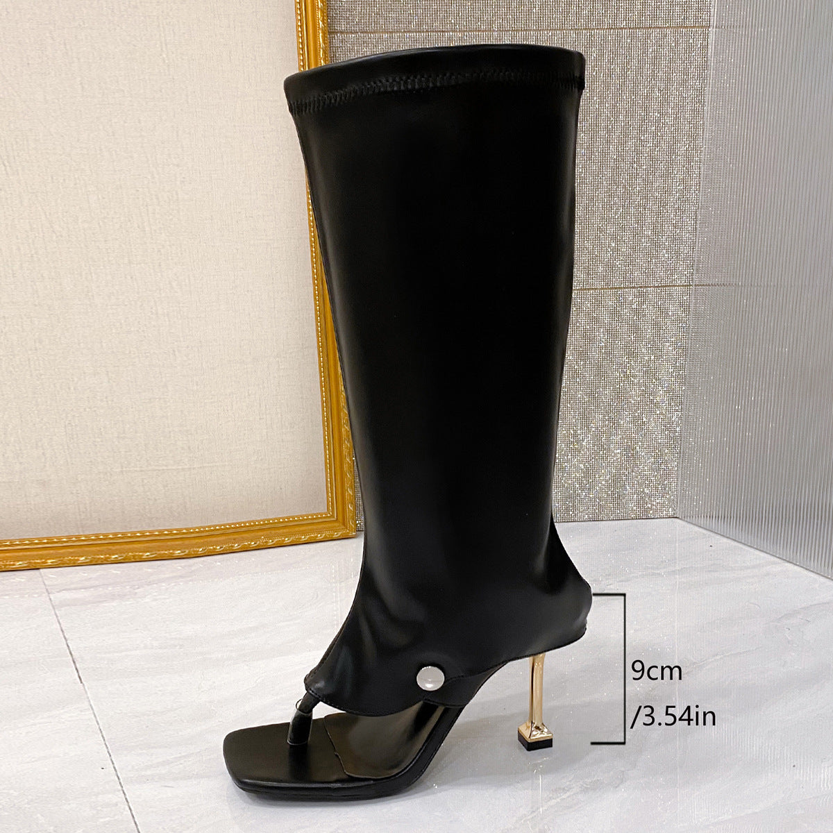 High-heel Thin-strap Toe-loop Square-toe Sandal Boots
