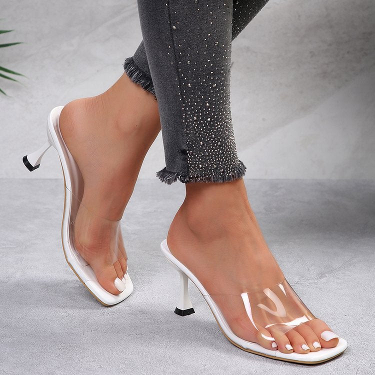 High Heel Transparent One-word Stiletto Heel Slippers