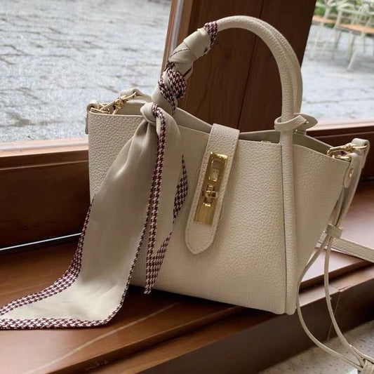 Litchi Pattern Soft Leather Portable Tote Bag