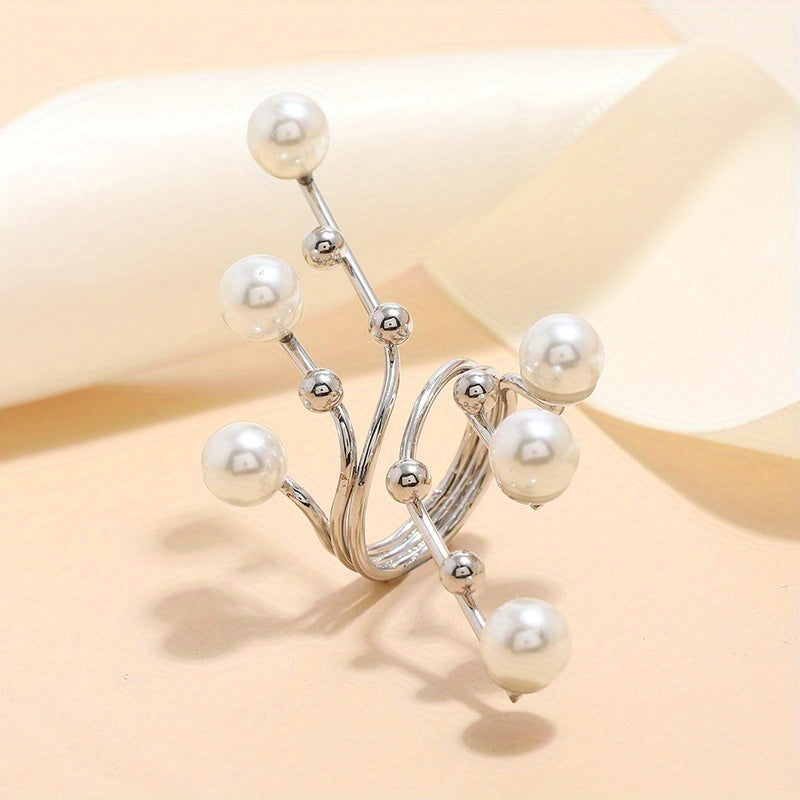 1PC Fashion Trendy Pearl Geometric Ring - Bold Unique Creative Gold Band Ring