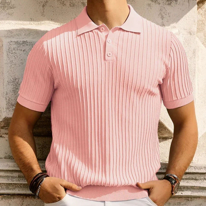 Mens Casual Solid-color Lapel Loose-fit Short-sleeve Shirt