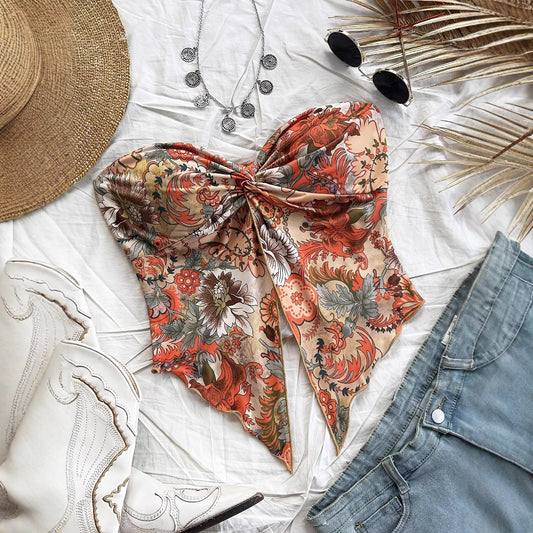 Asymmetrical Hem Vest Resort-Style Wrap Chest Cross-Over Strapless Top Off-Shoulder Top
