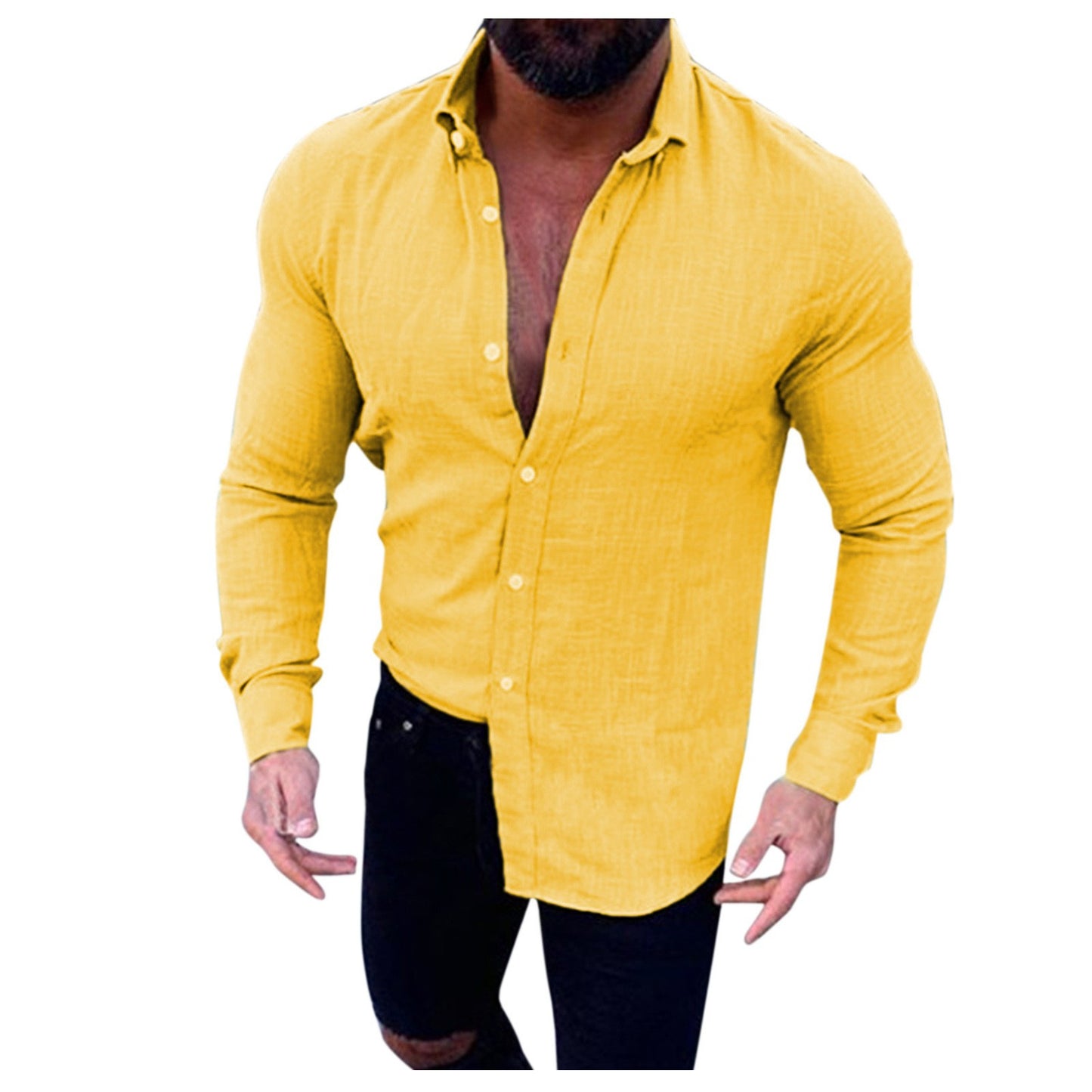 Fashionable Long-sleeve Printed Slim-fit Shirt