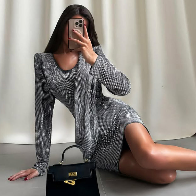 Womens Gold-Embossed Polyester Dress