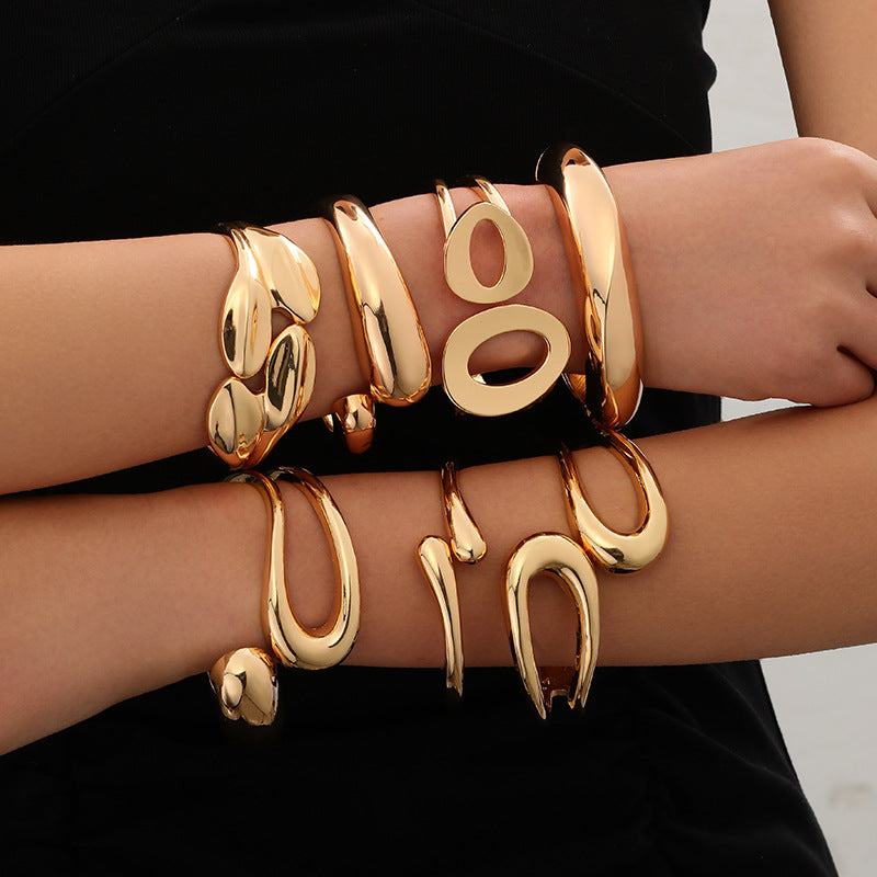 Minimalist Irregular Wave Pattern Handmade Metal Smooth Bracelet For Women