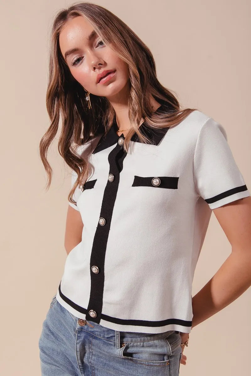 SO ME Button Down Knitted Sweater Shirt Top-3