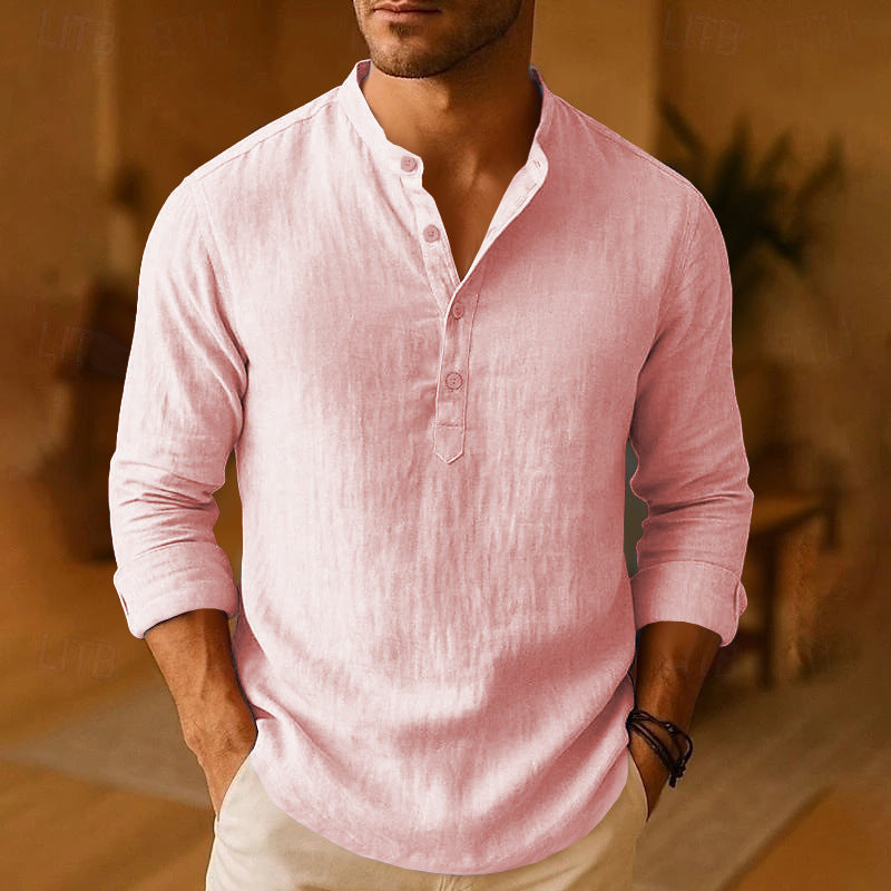 Springautumn New Men's Linen Casual Breathable Stand-collar Long-sleeve Shirt