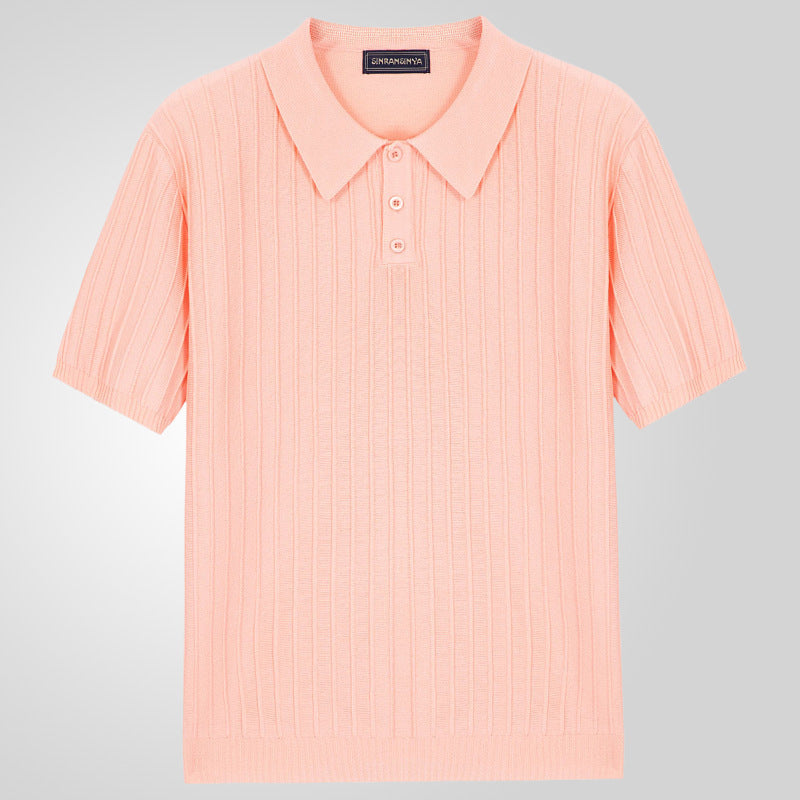 Mens Casual Solid-color Lapel Loose-fit Short-sleeve Shirt