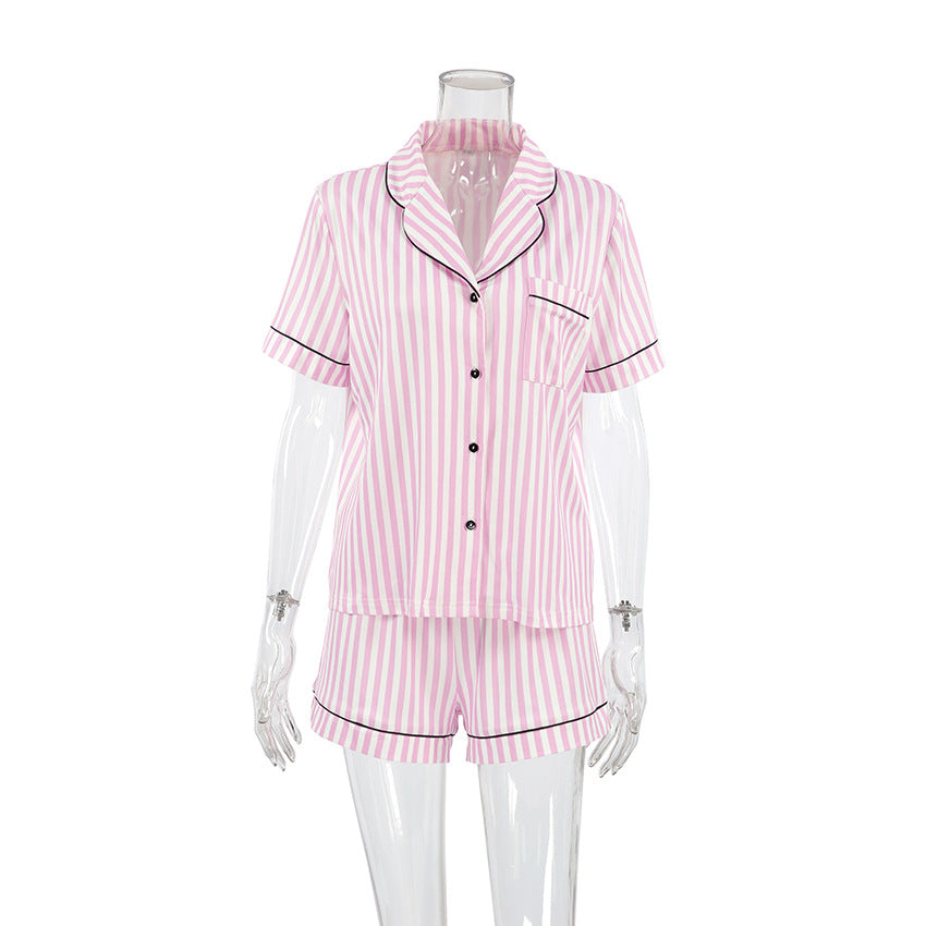 Printed Cardigan Short-Sleeve Shorts Womens Set