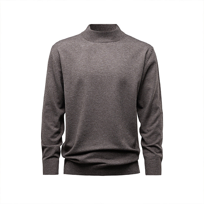 Men's Solid-Color Mock-Neck Knitted Sweater