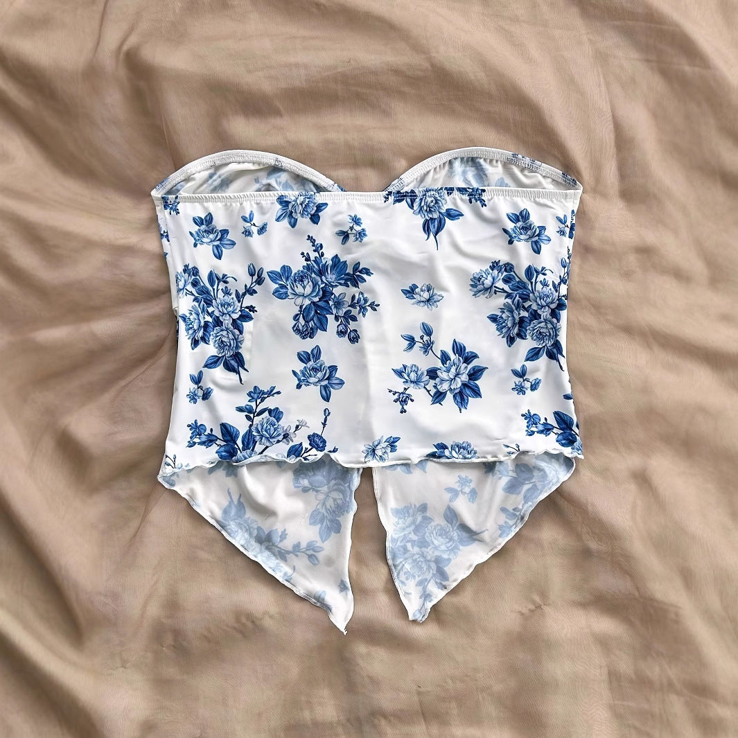 Asymmetrical Hem Vest Resort-Style Wrap Chest Cross-Over Strapless Top Off-Shoulder Top