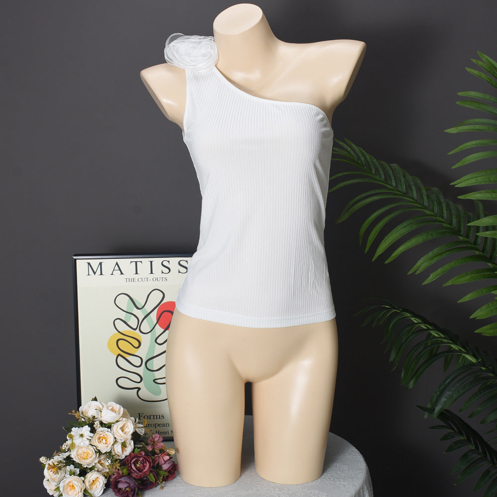 Asymmetrical-neck 3D-decorated Western-style Vest For Women