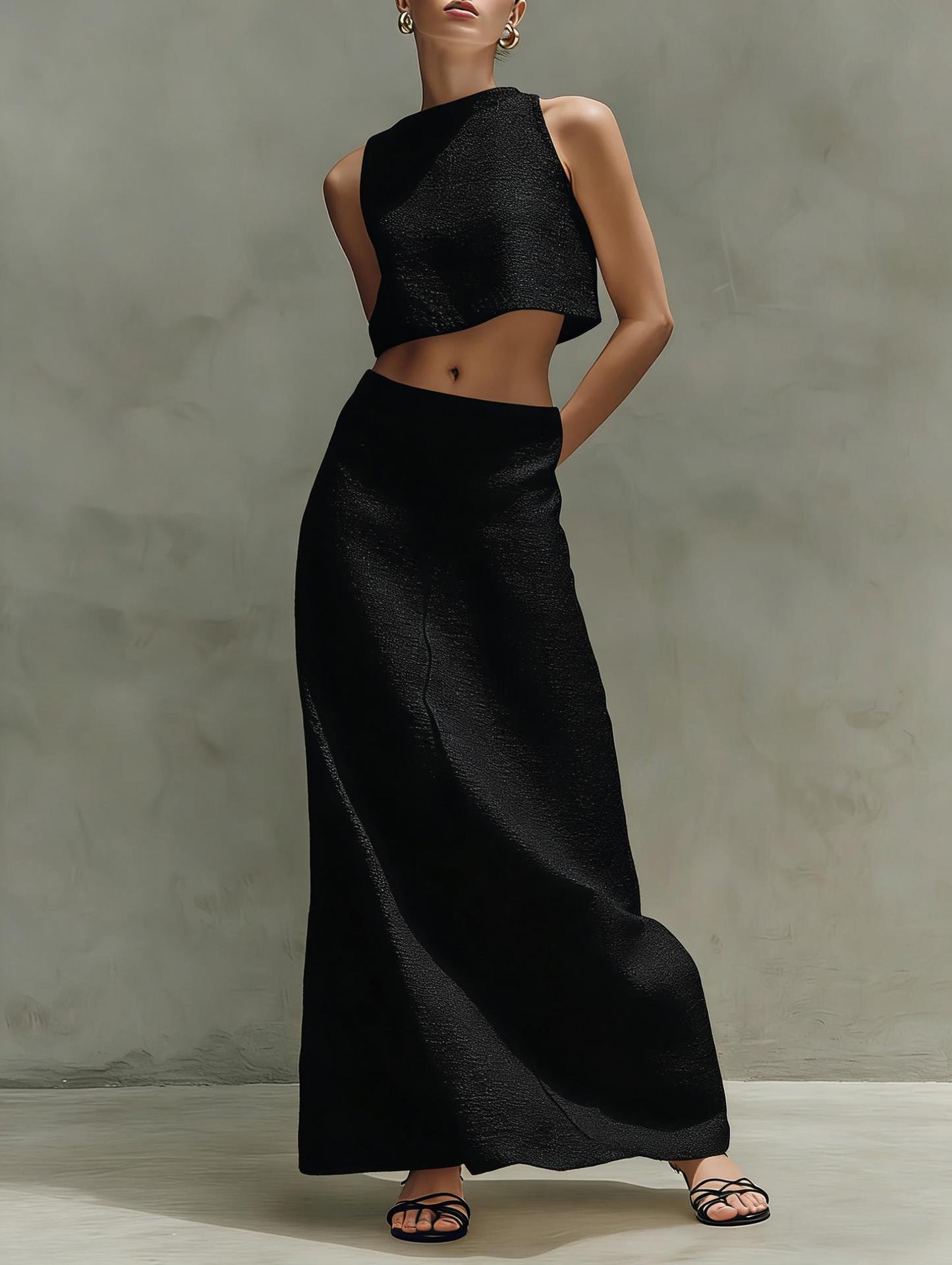 Summer Stylish Slimming Sleeveless Maxi Dress Elegant Two-Piece Set