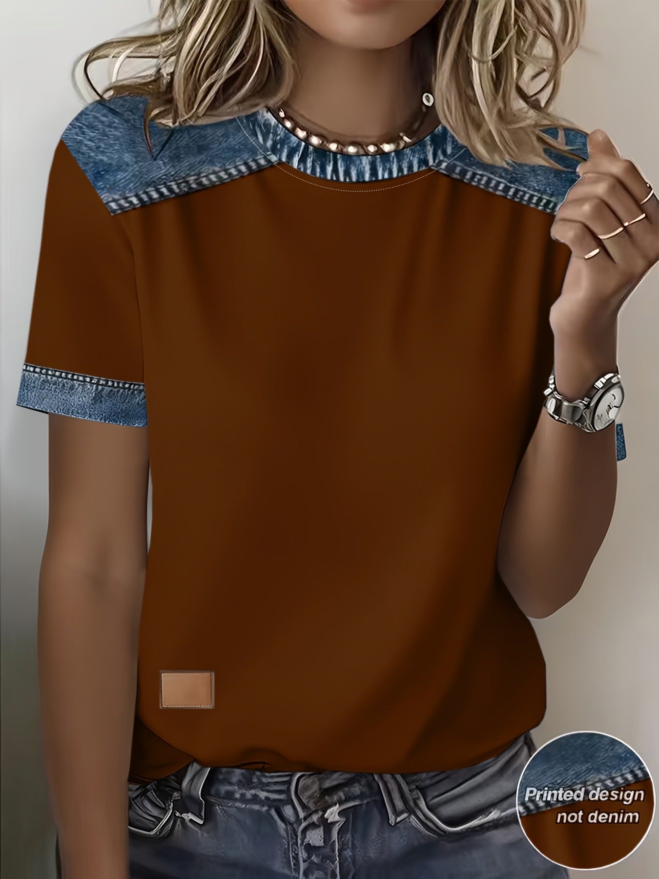 Womens Casual Fashionable Elegant Plus-Size Short-Sleeve Printed T-Shirt