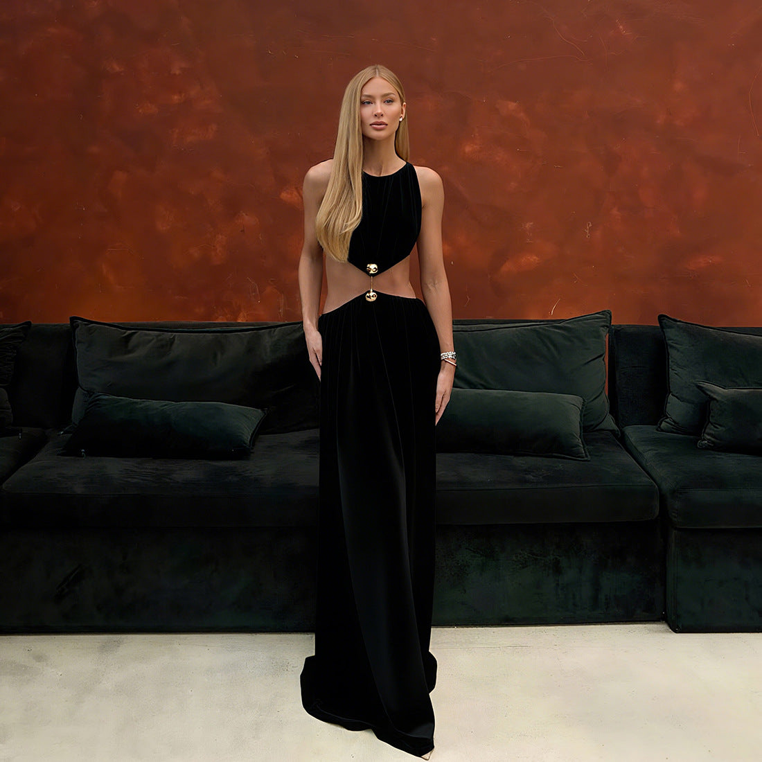 Womens Fashionable Sexy Midriff-baring Sleeveless Dress