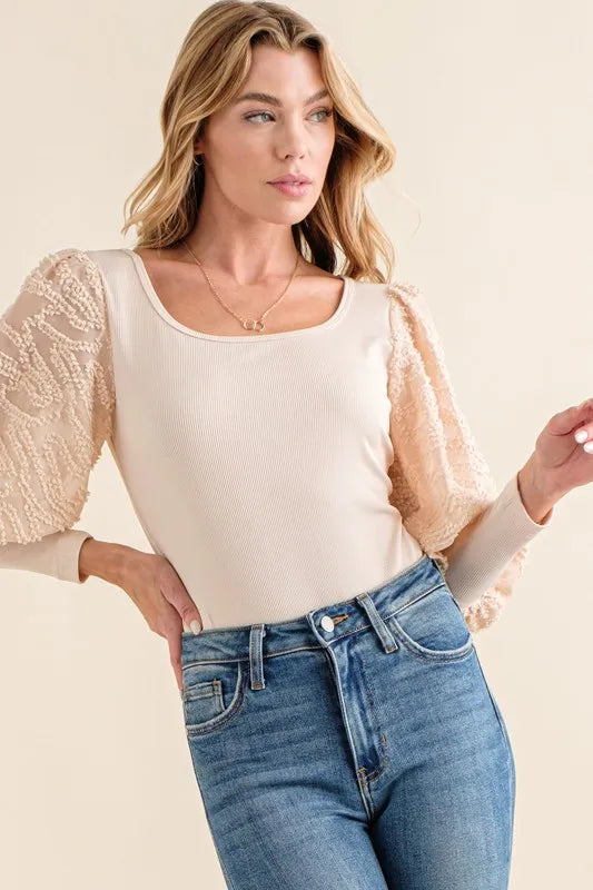 And The Why Textured Puff Sleeve Bodysuit-0