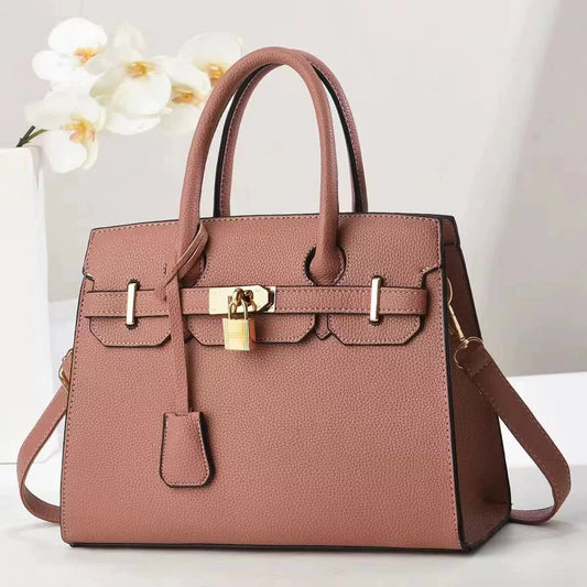 Sac à main élégant en cuir PU rose NNEDSZ avec décoration de serrure - Sac fourre-tout structuré pour femme