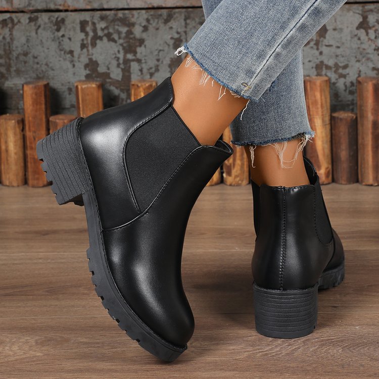 Black Chelsea Ankle Boots Women's Chunky Heel Martin Boots