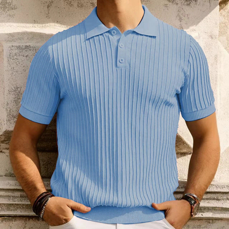 Mens Casual Solid-color Lapel Loose-fit Short-sleeve Shirt