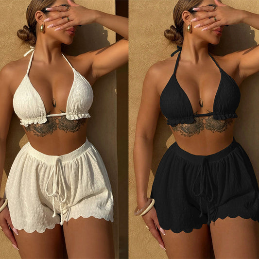 Three-Piece Bikini Solid Color Sexy Womens Two-Piece Swimsuit