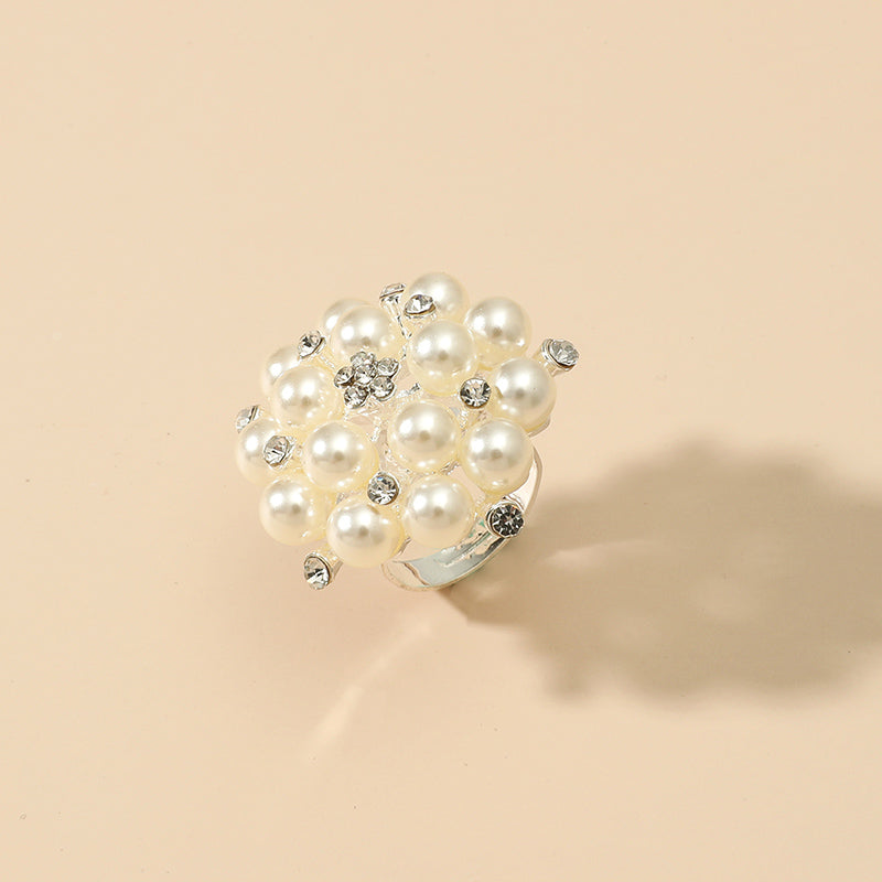 1 Piece French Retro Niche Creative Design Fashion Lightweight Luxury Joint Ring Korean Style Simple Elegance Fake Pearl Open Ring