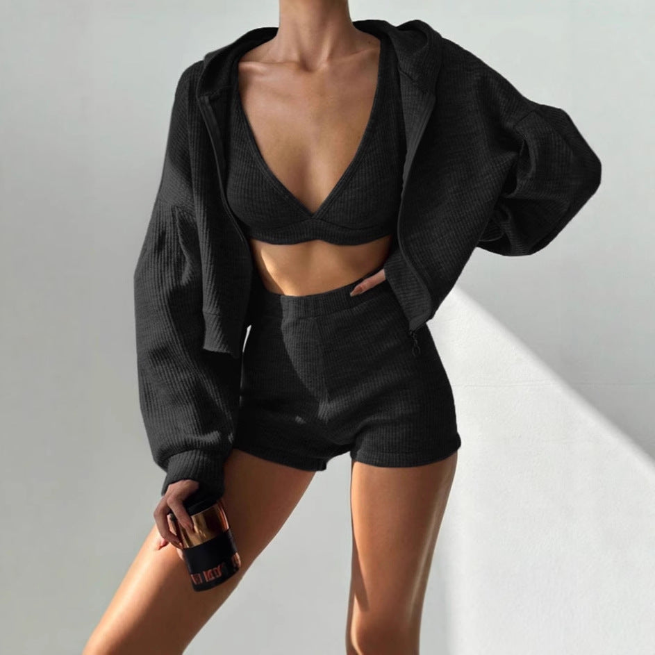 Women's Sporty Casual Zip-Up Hoodie Set